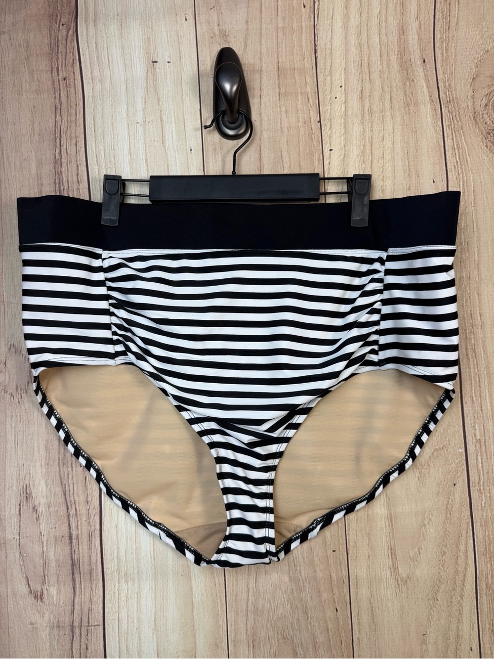 High-Waist Black & White Striped Bikini Bottom